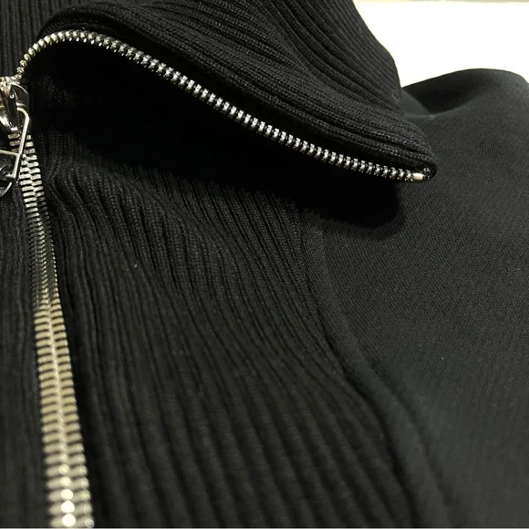 Theory Camner Quarter-Zip Funnel Neck Black Cotton Blend Pullover Sweatshirt XL - Picture 4 of 11